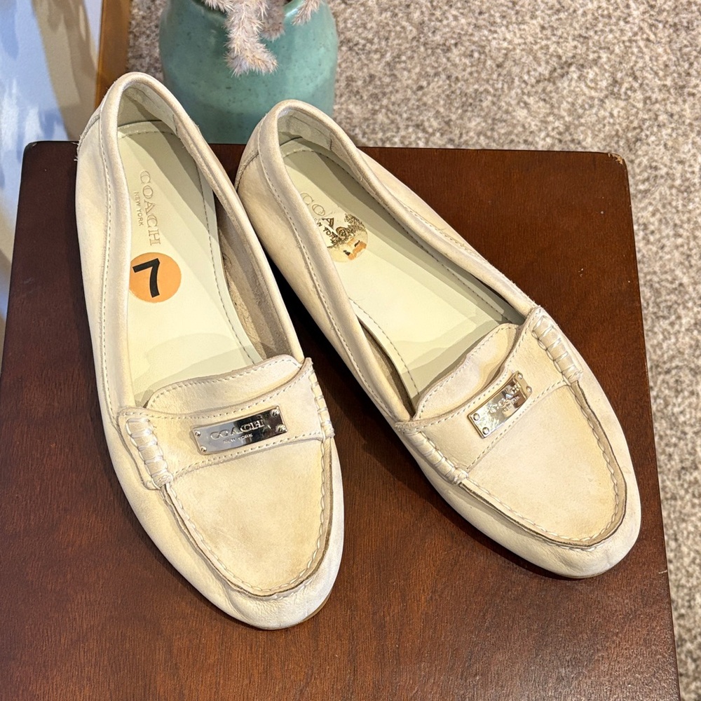 Coach Women's Beige Leather Loafers
